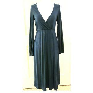 Slinky Forest Green Deep V-Neck Midi Dress